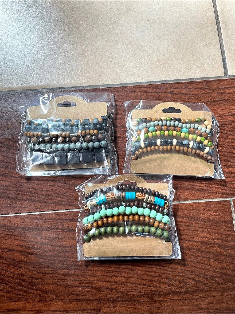 Beaded Bracelet Sets Green & Brown